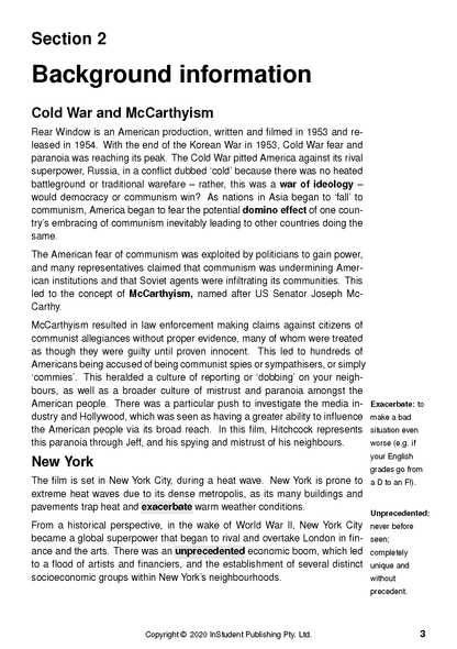 Text Guide by Alfred Hitchcock, a white page with black text, bold headings, and sidebar definitions about background information.