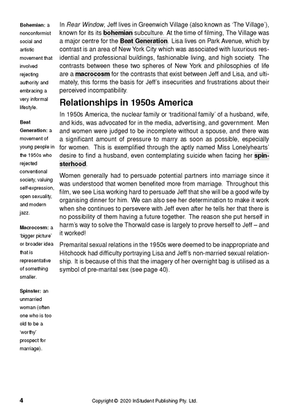 Text Guide page featuring definitions for 'Bohemian', 'Beat Generation', and a section on 1950s American relationships.
