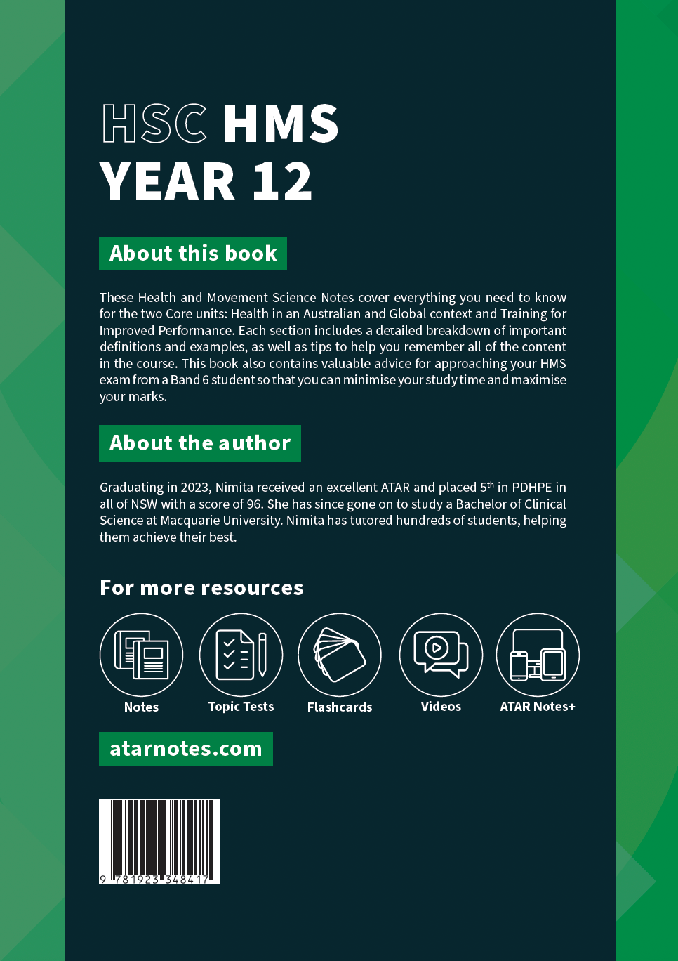HSC Health and Movement Science Year 12 Course Notes by ATAR Notes, with a dark teal and green cover, white text, and educational icons.