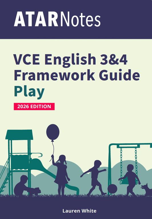 VCE English 3&4 Frameworks Guide by ATAR Notes, a light green 2026 edition cover featuring a playground scene.