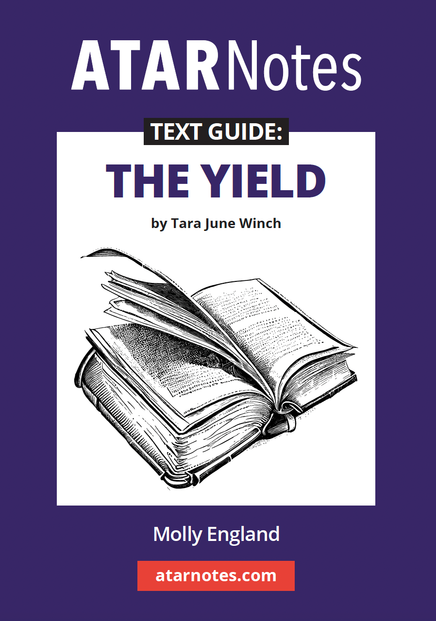 Purple Text Guide for 'The Yield' by Tara June Winch, with an illustration of open books.
