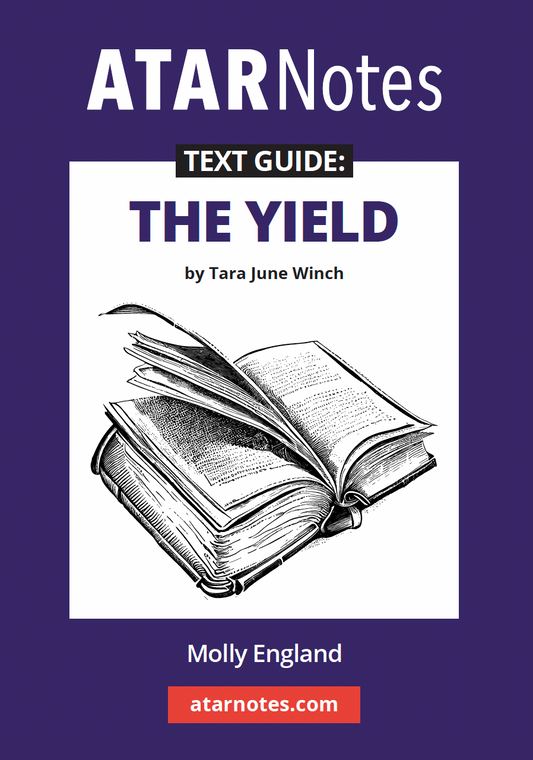 Purple Text Guide for 'The Yield' by Tara June Winch, with an illustration of open books.