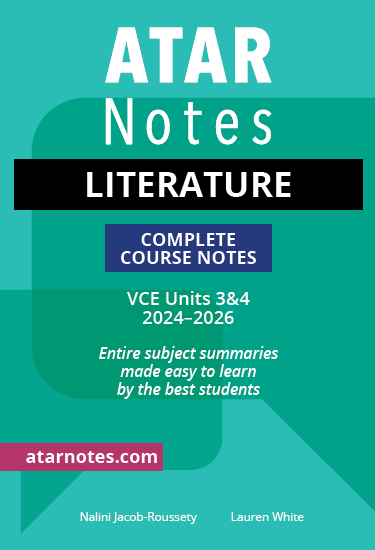 Green course notes by ATAR Notes, prominently featuring 'LITERATURE', 'Complete Course Notes', and 'VCE Units 3&4 2024-2026' on the cover.