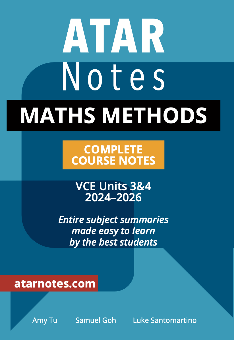 Blue and orange Course Notes by ATAR Notes, featuring 'MATHS METHODS' title and 'Complete Course Notes' on the cover.