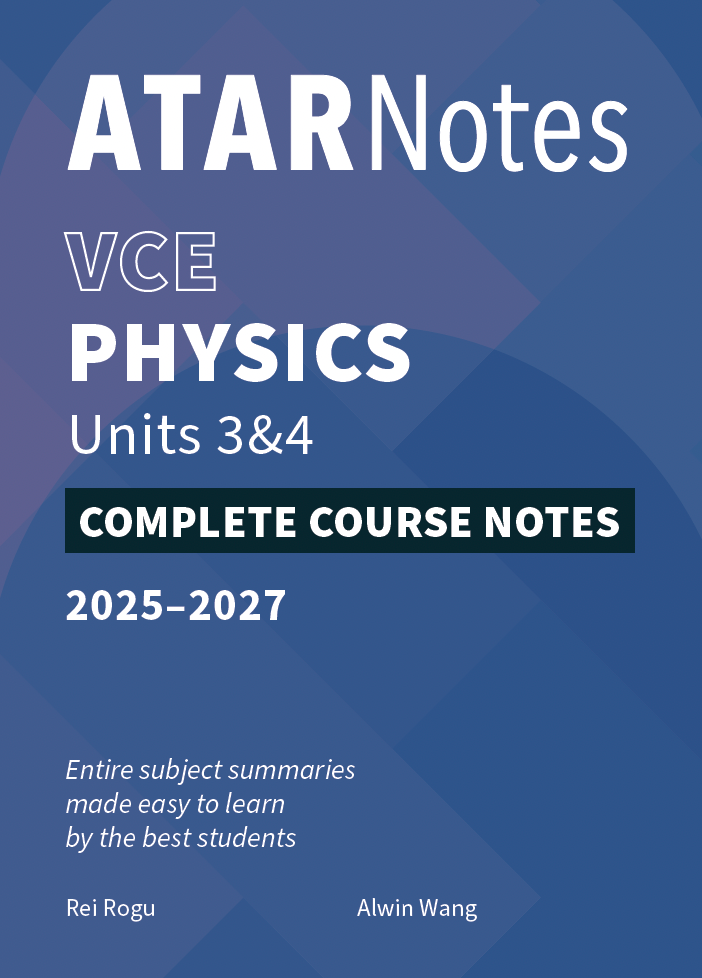 Blue VCE Physics Course Notes by ATAR Notes, with 'Complete Course Notes 2025-2027' and author names.