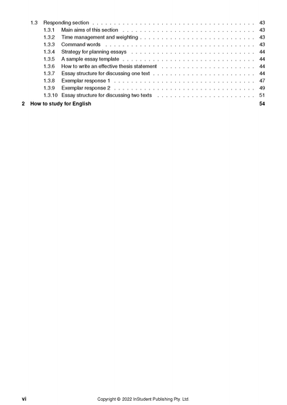 White page of Course Notes by ATAR Notes, displaying an English study guide's table of contents with black text and page numbers.