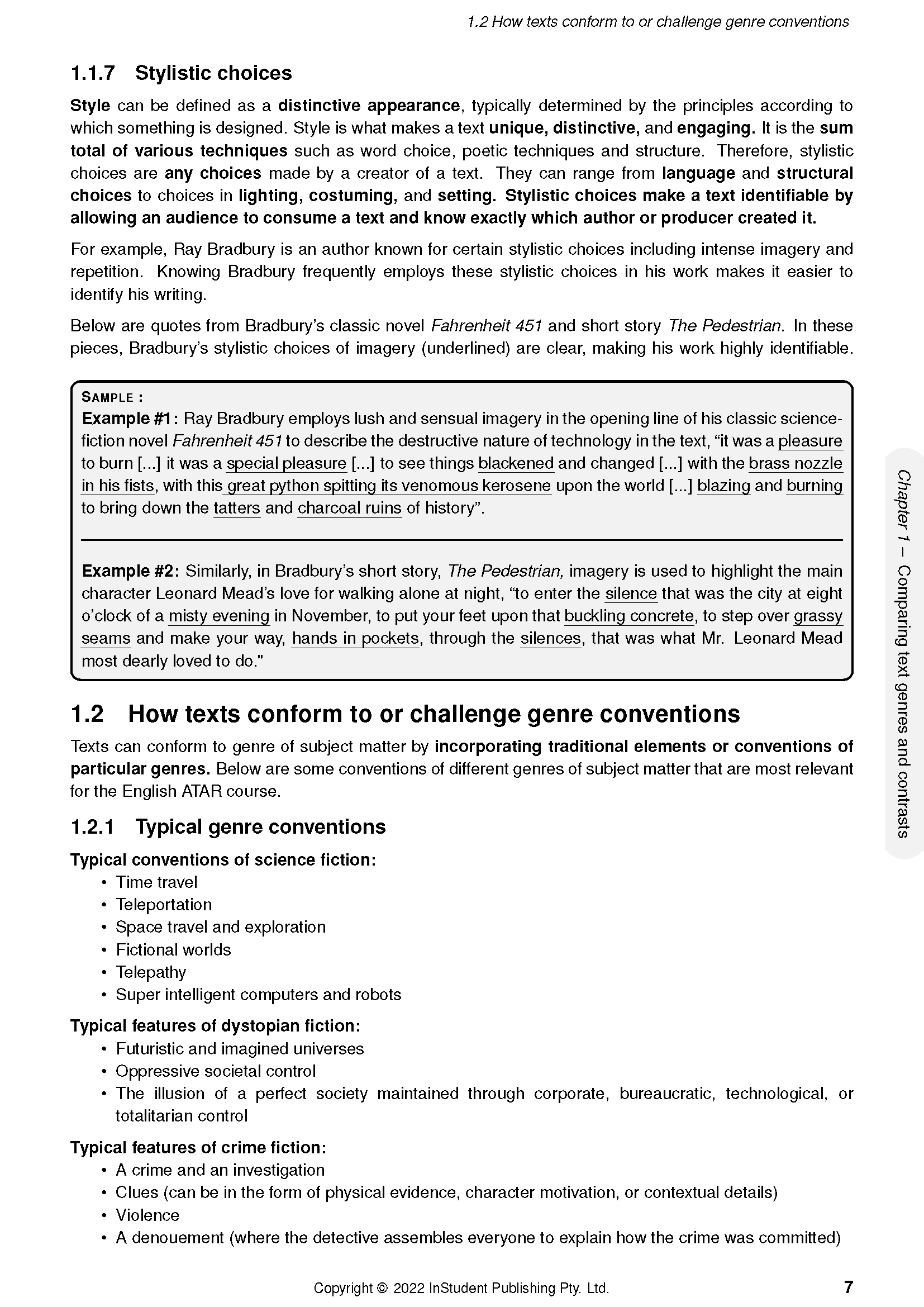 Academic course notes by ATAR Notes displaying content on stylistic choices and genre conventions.