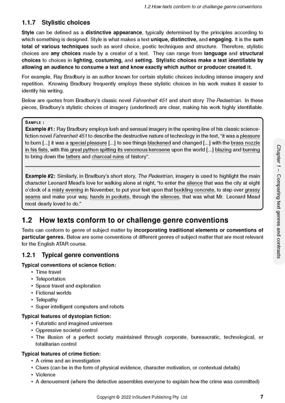 Academic course notes by ATAR Notes displaying content on stylistic choices and genre conventions.
