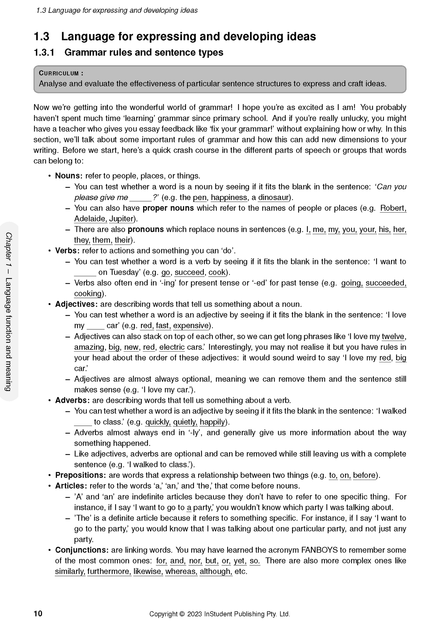Year 10 English Complete Course Notes by ATAR Notes, showing grammar rules and definitions on a white page.
