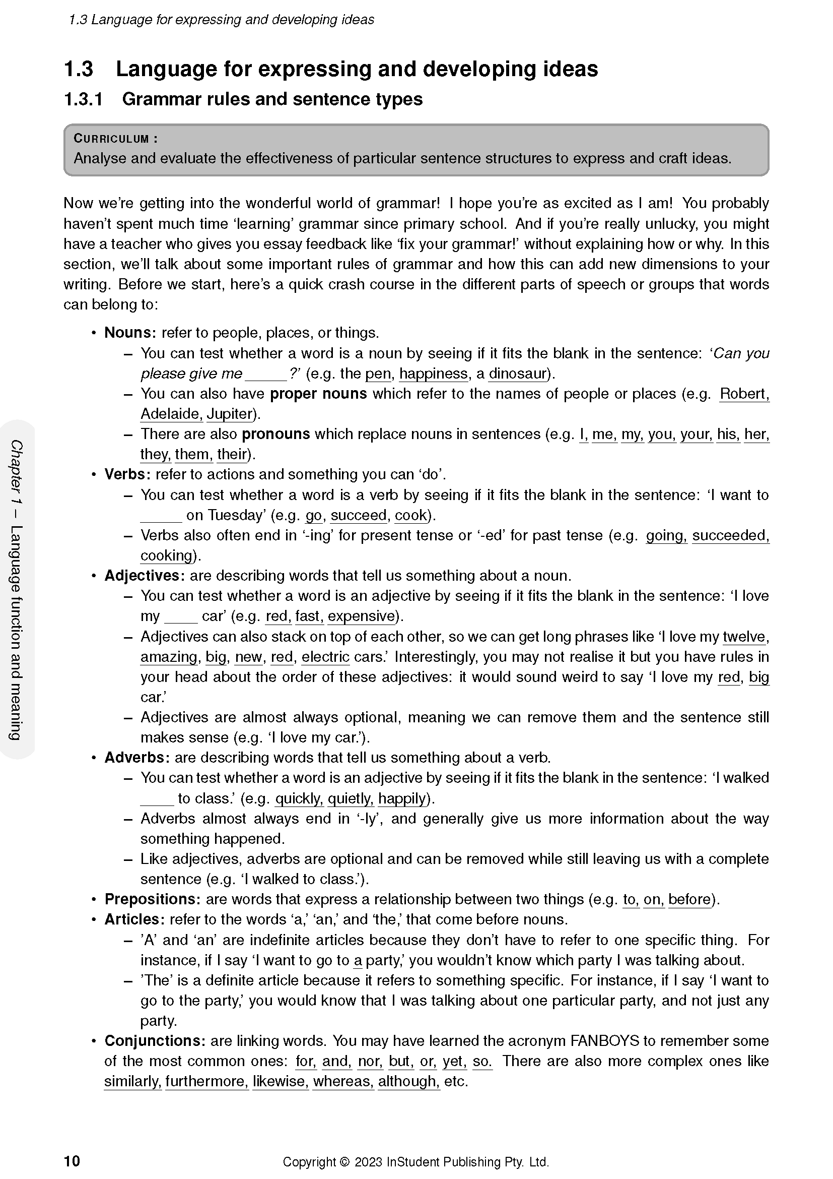 Year 10 English Complete Course Notes by ATAR Notes, showing grammar rules and definitions on a white page.