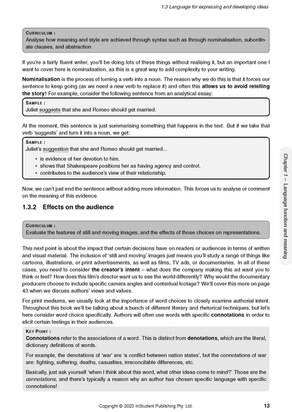 Year 10 English Course Notes page by ATAR Notes, displaying sections on language, nominalisation, and audience effects with text and grey boxes.