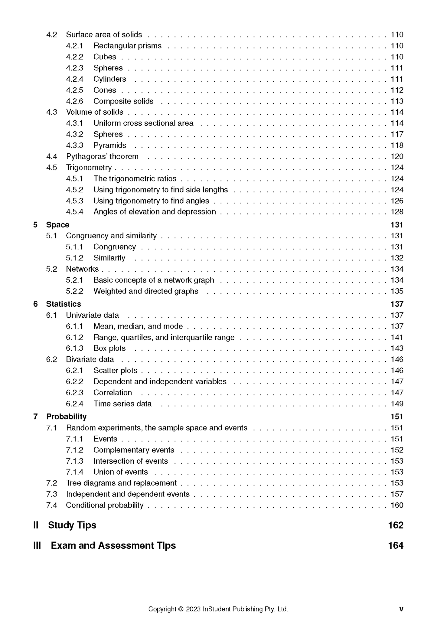 Black and white course notes by ATAR Notes displaying a table of contents page with chapter headings and page numbers.