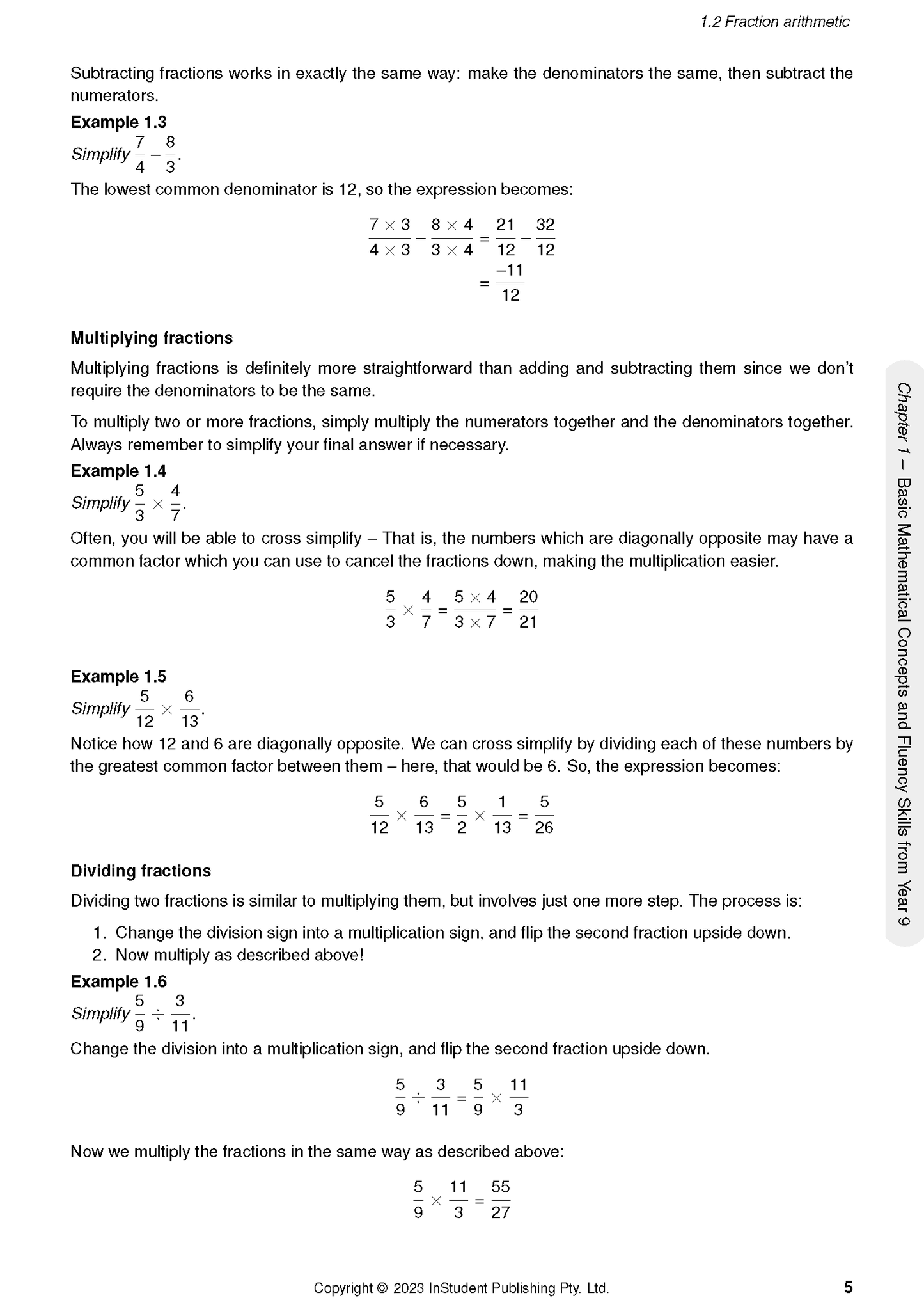 Year 10 Maths Complete Course Notes by ATAR Notes, showing a page on fraction arithmetic with examples.