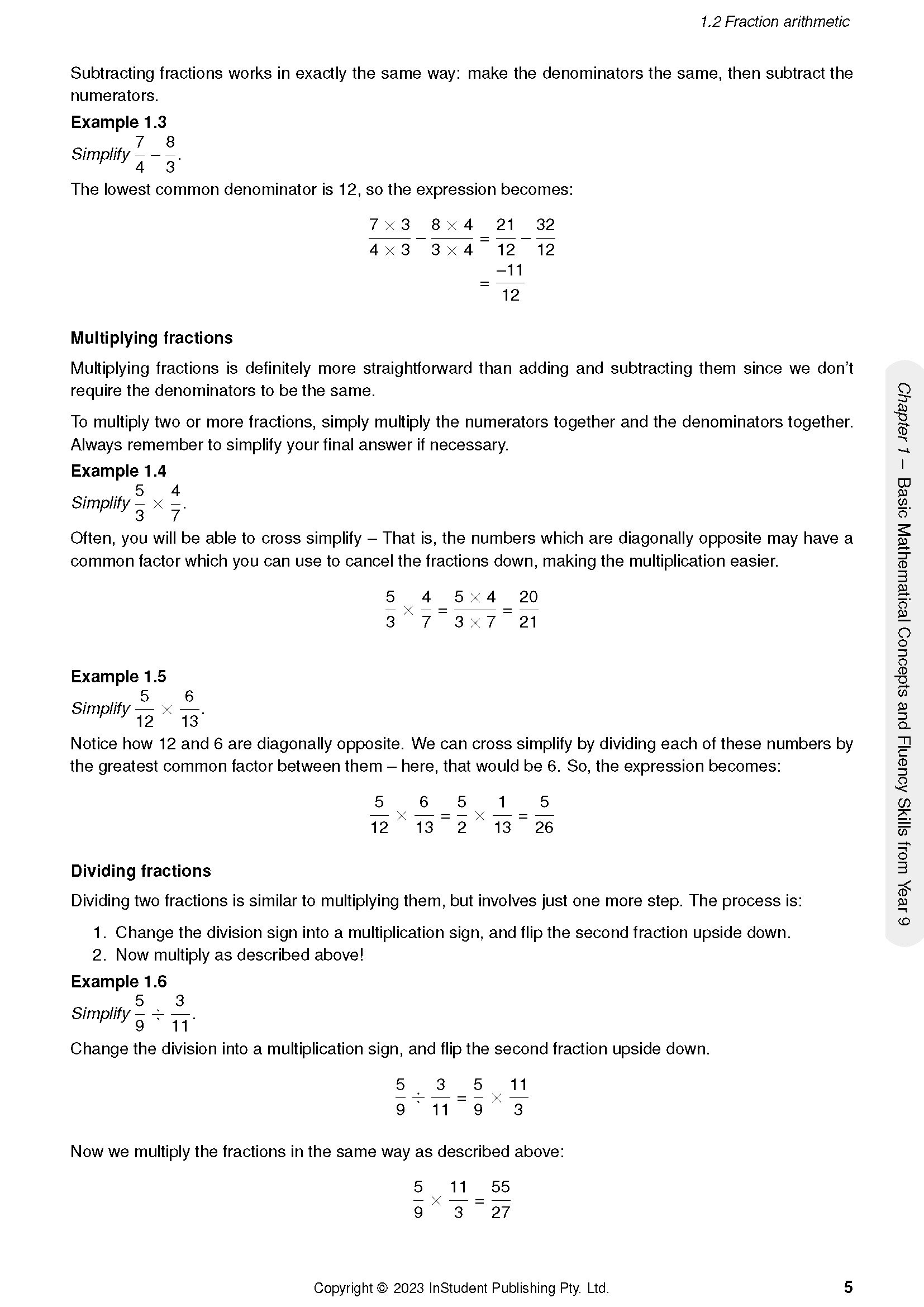 Year 10 Maths Complete Course Notes by ATAR Notes, showing a page on fraction arithmetic with examples.