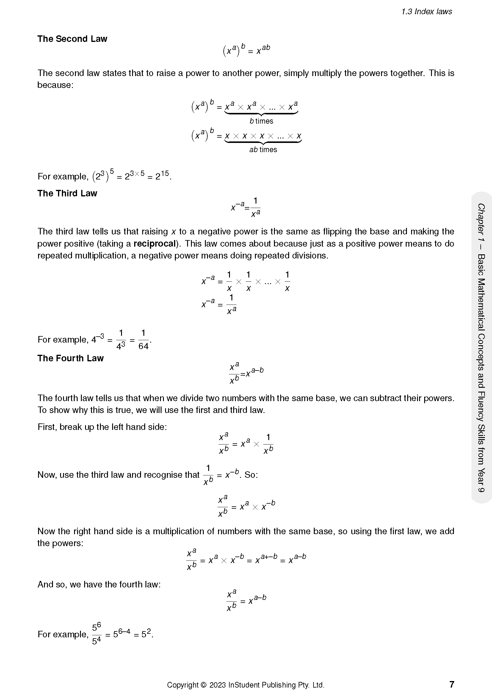 Year 10 Maths Course Notes from ATAR Notes displaying index laws with equations and examples on a white page.
