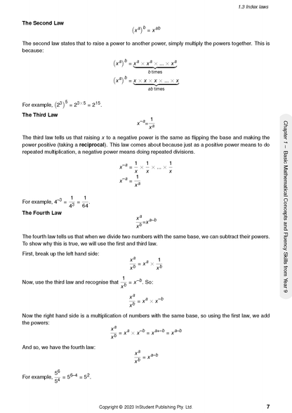 Year 10 Maths Course Notes from ATAR Notes displaying index laws with equations and examples on a white page.