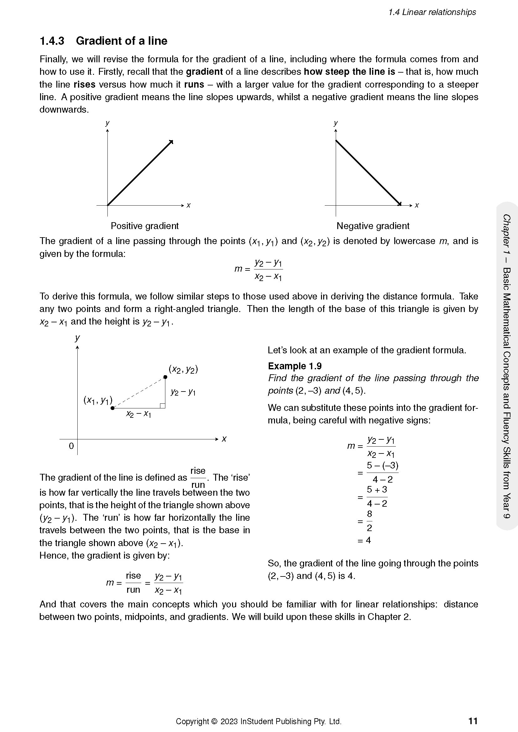 Course Notes by ATAR Notes, displaying a page about the gradient of a line with formulas and coordinate plane diagrams.