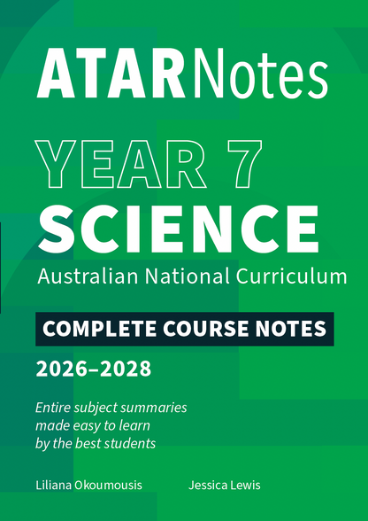 Year 7 Science Complete Course Notes by ATAR Notes, 2026-2028 edition, with a vibrant green cover, white text, and a black bar.