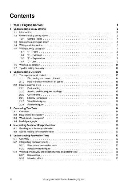 Year 9 English Complete Course Notes by ATAR Notes, displaying the table of contents.