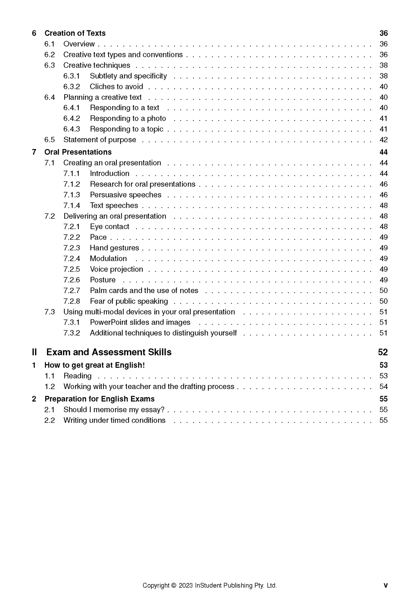Course notes by ATAR Notes, displaying a table of contents page with various chapter headings and page numbers.