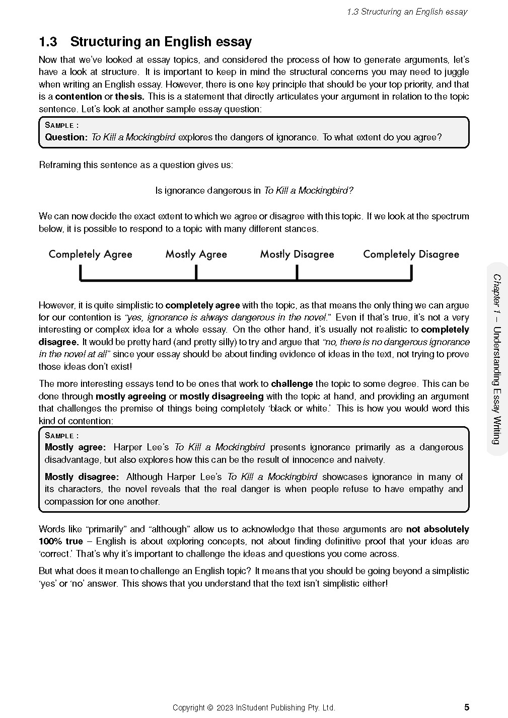 English Course Notes by ATAR Notes, a white page with black text, headings, and a 'Completely Agree' spectrum.