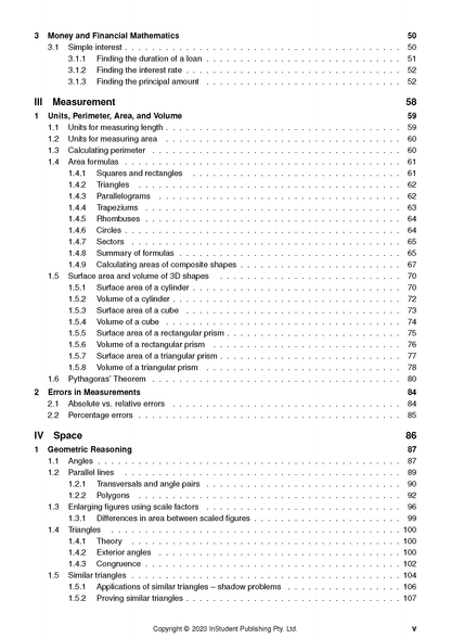 Year 9 Maths Complete Course Notes by ATAR Notes, displaying a table of contents page with chapter titles and page numbers.