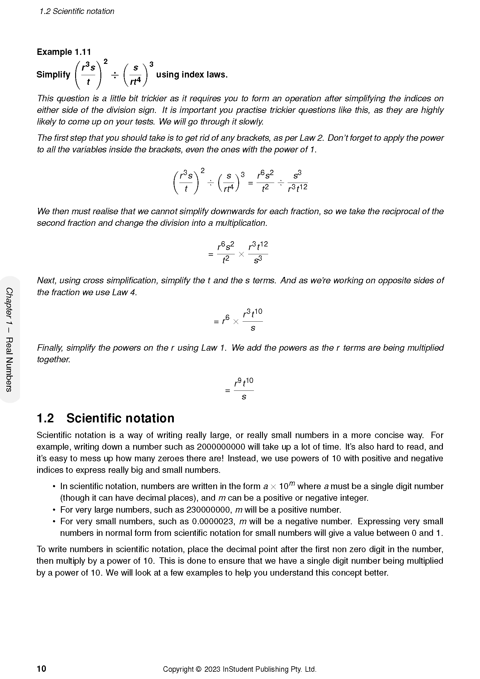 Year 9 Maths Course Notes from ATAR Notes, displaying a page with scientific notation and mathematical examples.