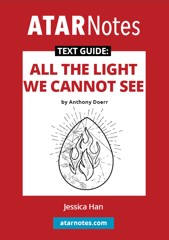 Text Guide for All the Light We Cannot See by Anthony Doerr, from ATARNotes, showing a red cover with a glowing gem illustration.