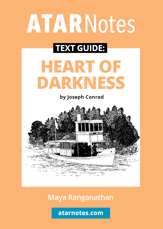 Text Guide for Heart of Darkness by Joseph Conrad, from ATARNotes, featuring a riverboat illustration on a peach and white cover.