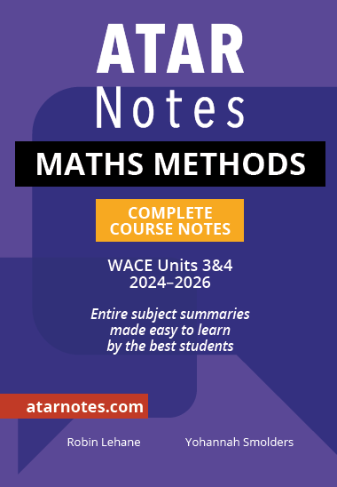 Course Notes for WACE Year 12 Maths Methods by ATAR Notes, featuring a purple cover with black and orange title sections.