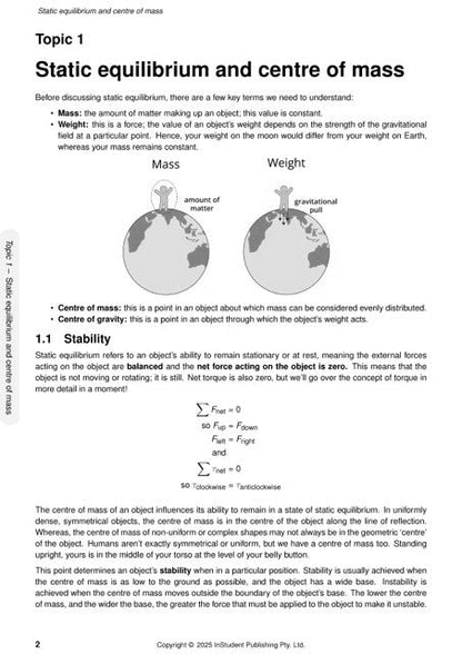 Physics course notes by ATAR Notes displaying static equilibrium content with diagrams and formulas.