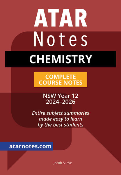 Chemistry course notes for HSC Year 12 (2024-2026) by ATAR Notes, presented on a red and black cover, with author Jacob Silove.