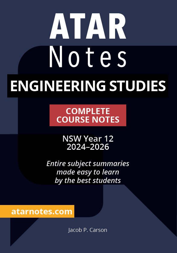 Engineering Studies Complete Course Notes by ATAR Notes, with a dark blue and black cover featuring white, red, and orange text.