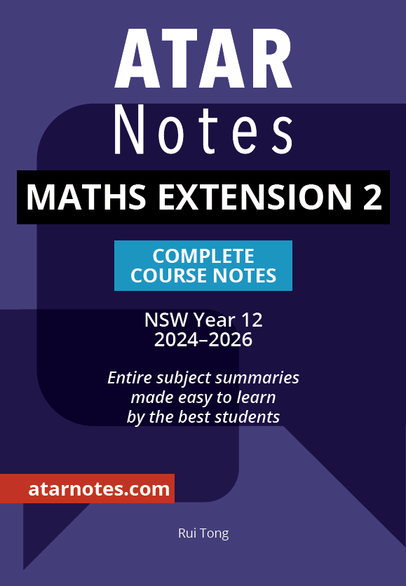 Mathematics Extension 2 Complete Course Notes for NSW Year 12 (2024-2026) by ATAR Notes, with a purple cover and prominent text.