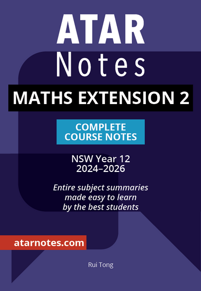 Mathematics Extension 2 Complete Course Notes for NSW Year 12 (2024-2026) by ATAR Notes, with a purple cover and prominent text.
