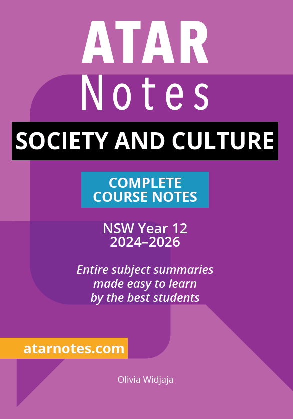 Society and Culture Complete Course Notes by ATAR Notes, a purple cover for NSW Year 12 2024-2026.